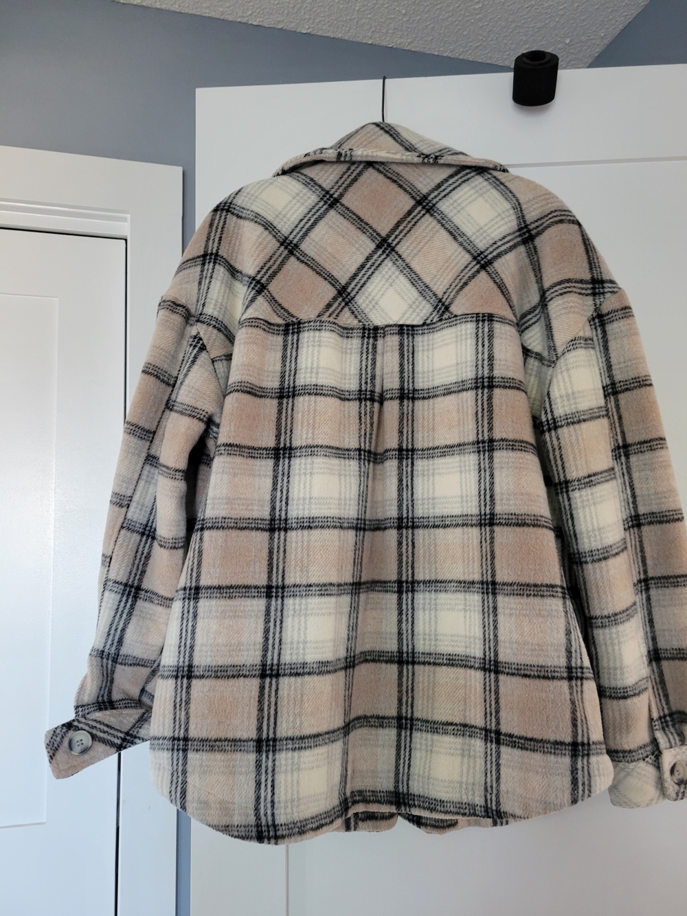 Garage Cream, Beige & Black Plaid Utility Shacket - Picture 5 of 6